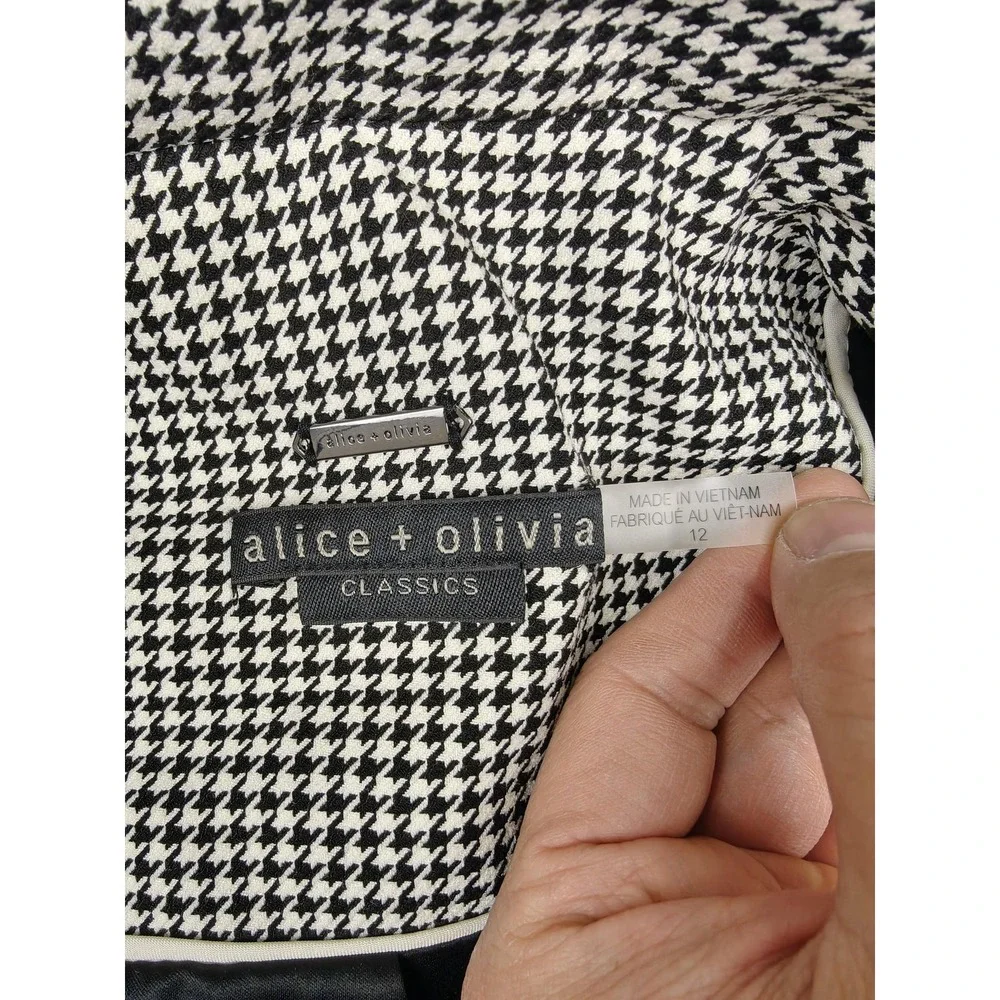 Alice + Olivia Blazer Womens 12 Black Houndstooth Cropped One Button Jacket‎